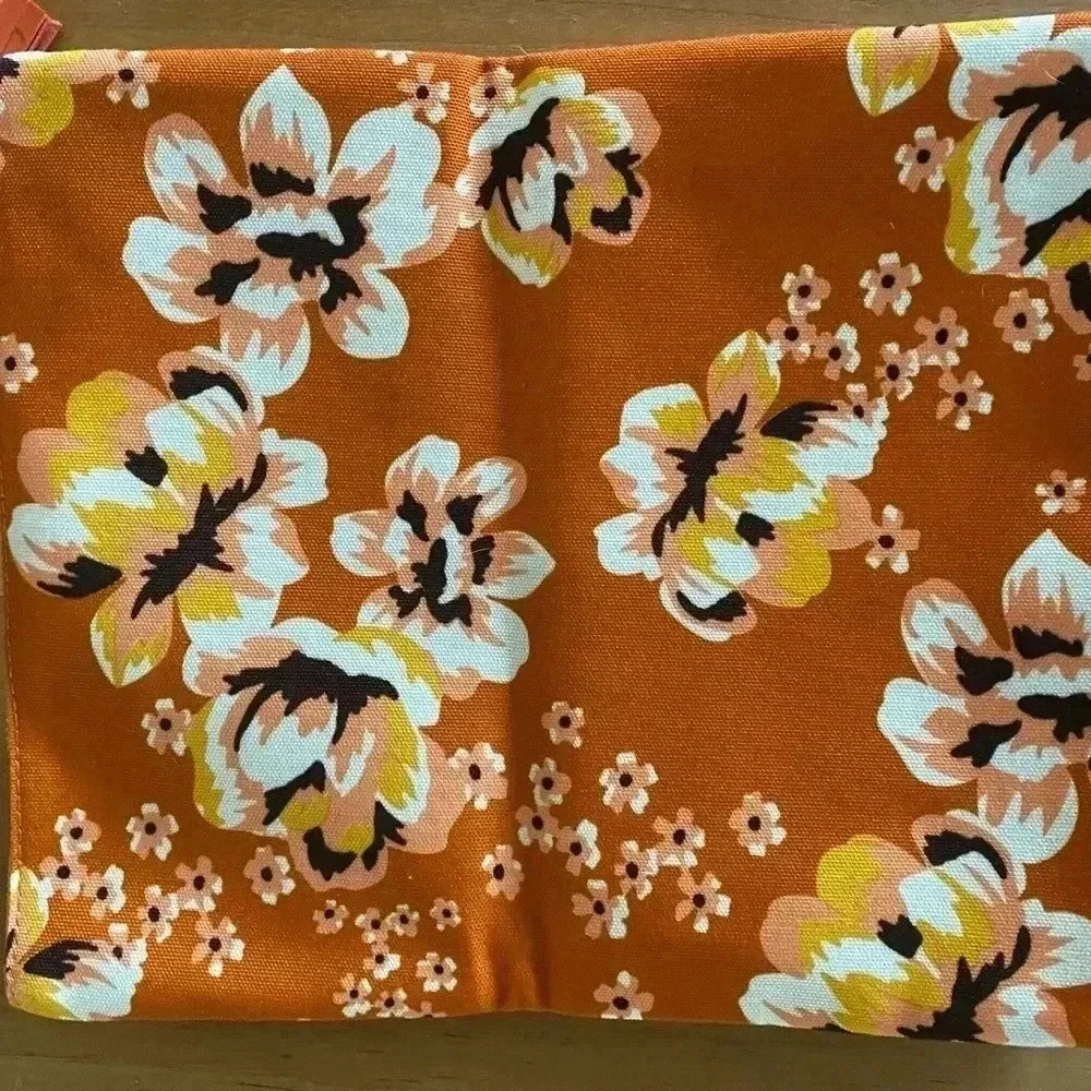 RACHEL PALLY REVERSIBLE Orange Yellow Canvas & Leather Floral Print CLUTCH